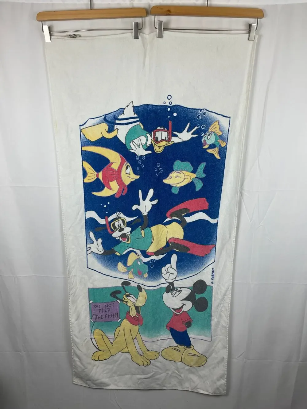 Disney Mickey Beach Towel Franco Vintage Pluto Fish Donald Duck Cotton 90s